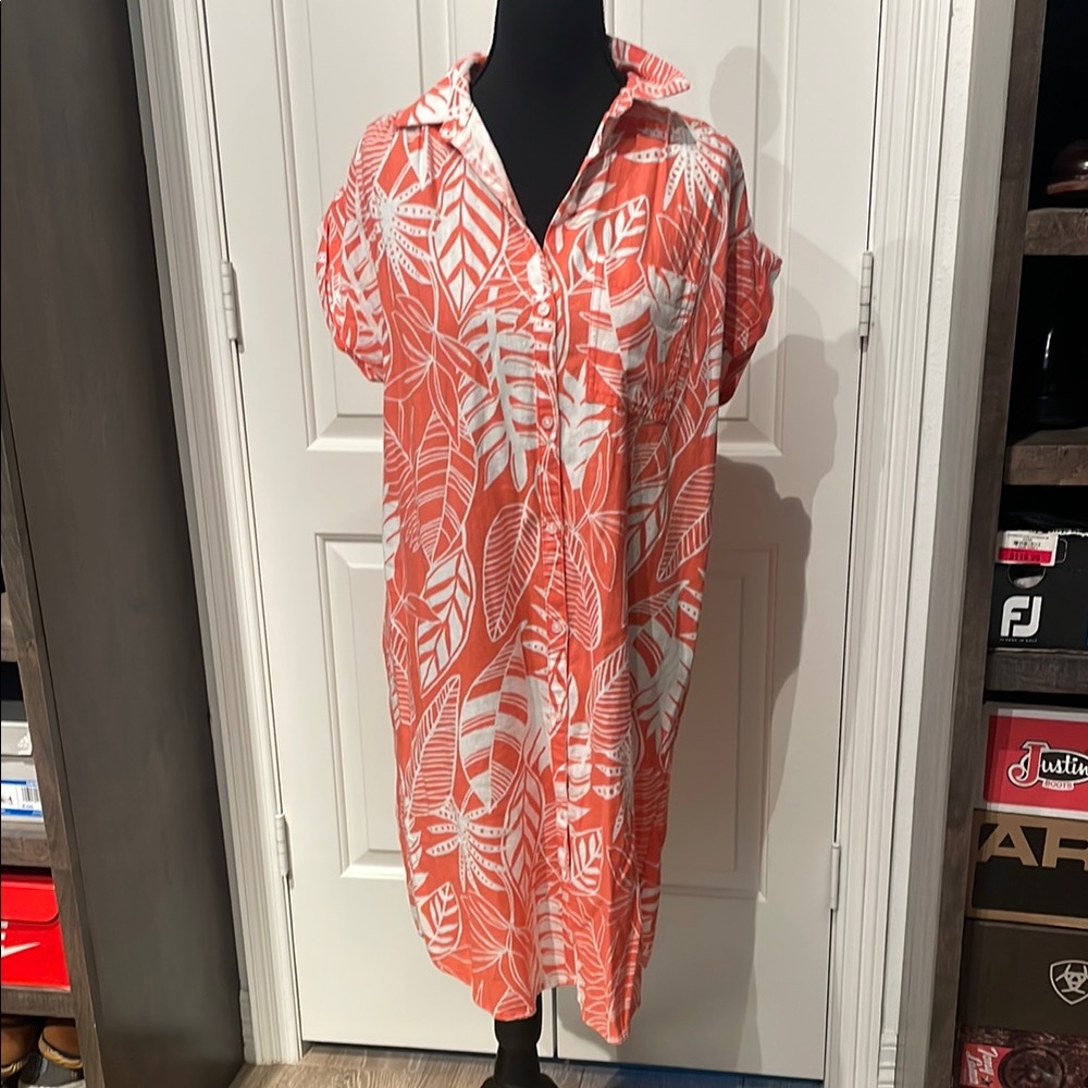 Old Navy Orange Resort Wear Linen Blend Dolman Sleeve Dress (C)